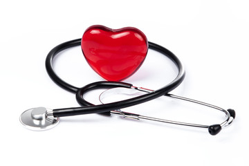 Red heart and a stethoscope.  Health concept. medical concept
