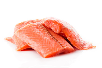 salmon steak red fish on white