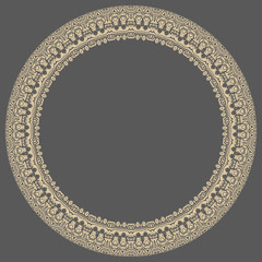 Oriental abstract round golden frame with arabesques and floral elements. Fine greeting card