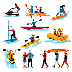 People In Extreme Water Sports Color Icons  - obrazy, fototapety, plakaty