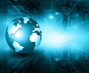 Best Internet Concept of global business. Globe, glowing lines on technological background. Electronics, Wi-Fi, rays, symbols Internet, television, mobile and satellite communications