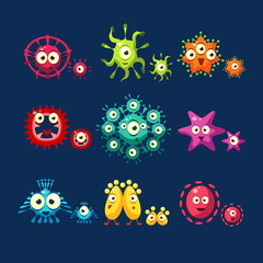 Cute Germ. Set, Bacteria, Virus, Microbe, Pathogen