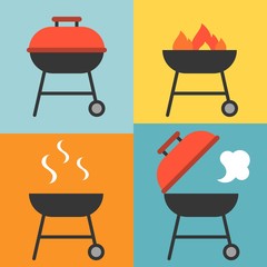 Vector barbecue and grill icons set,flat design