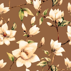 Fototapeta premium Watercolor vector magnolia pattern