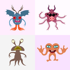 Abstract monsters set. Vector illustration.