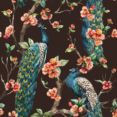 Watercolor raster peacock pattern