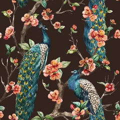 Wallpaper murals Peacock Watercolor raster peacock pattern