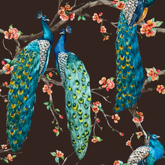 Watercolor raster peacock pattern