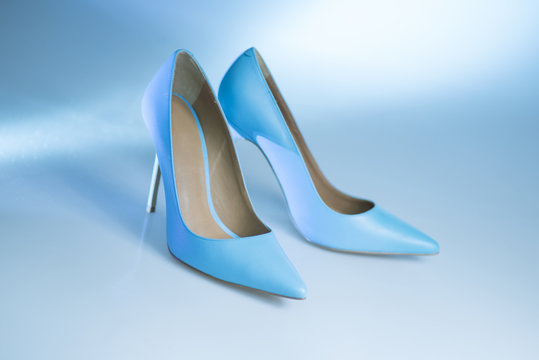 High heels in blue colour.