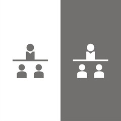 Icono de enseñanza o mentora. Profesor con alumnos. Ilustración vectorial sobre fondos blanco y negro