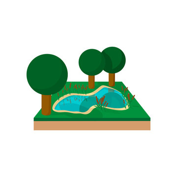 River in a summer forest cartoon icon