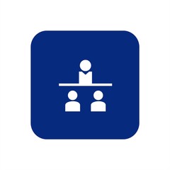 Icono de enseñanza o mentora. Profesor con alumnos. Ilustración vectorial sobre fondo azul