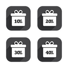 Sale gift box tag icons. Discount symbols.