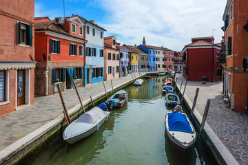 Colorful houses on the famous island Burano, Venice, Italy.
