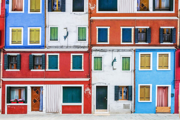 Colorful collage made of windows from Burano Venice, Italy