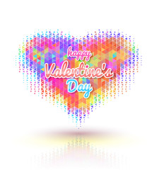 Happy Valentine's Day lettering Greeting Card on heart triangles, vector illustration..