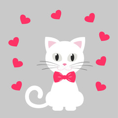 cute white kitten with tie and heart