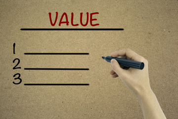 Hand with marker. Value blank list, business concept