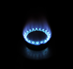 Burning gas burner in the darkness