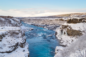 Hraunfossar waterfalls near Reykholt, Iceland
