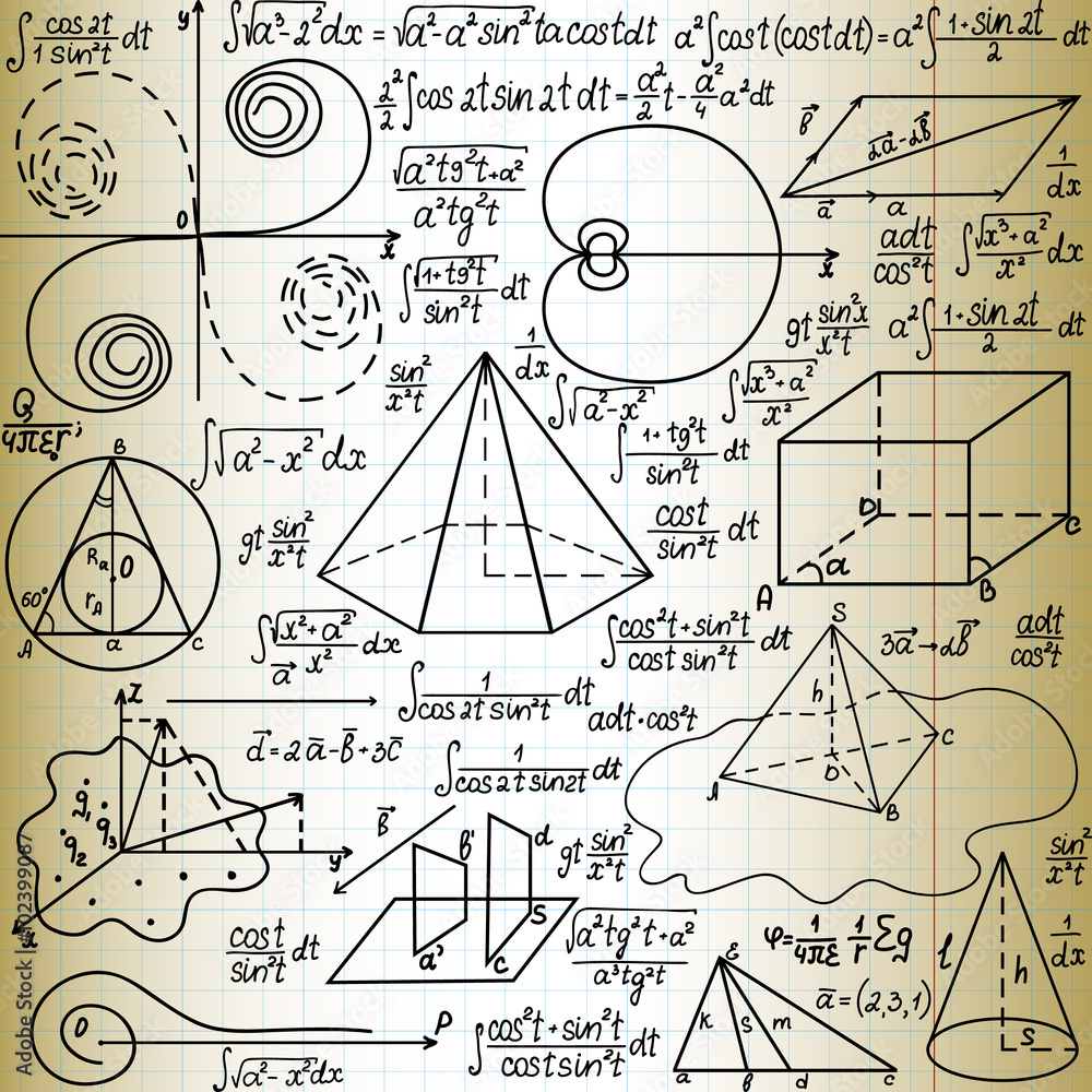 Wall mural beautiful vector seamless pattern with mathematical figures and formulas, 