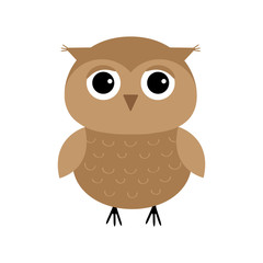 Cute owl bird character. Flat design. Isolated. White background.