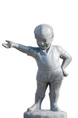 Beautiful stone statue of child show hand.