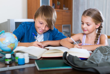 boy and sister studying with books