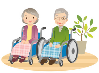 車椅子に座る高齢者　介護