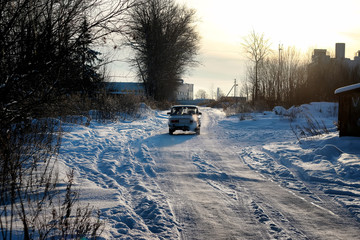 Winter road field alley