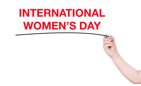 International women's day word write on white background