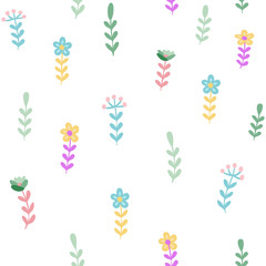 Сolored flower meadow in a cartoon style. Seamless wallpaper