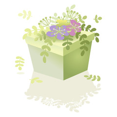 Spring gift box with flowers. Vector illustration 