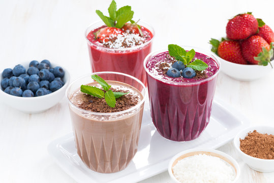 Assorted milkshakes - strawberry, blueberry and chocolate