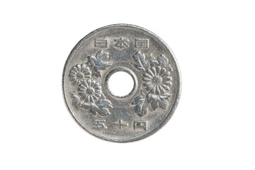 50 yen coin japanese money.