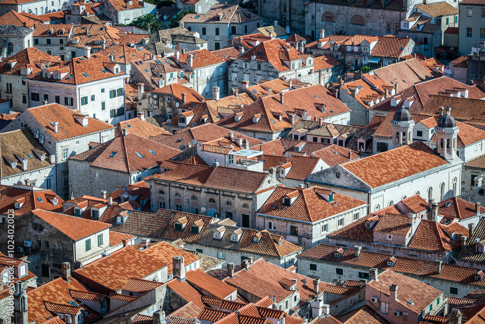 Wall mural red roofs of Old Town buildings seen from Walls of Dubrovnik in Croatia