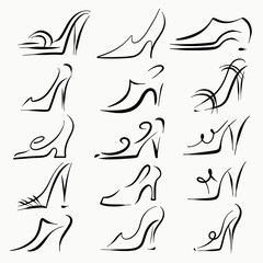 Set sketch shoes isolated, logo