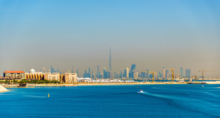 Naklejka premium View of Dubai Downtown from Palm Jumeirah island