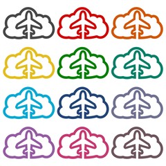 Obraz premium Airplane in sky or idea of logo icons set 