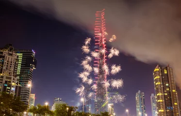 Gordijnen Fireworks from Burj Khalifa on New Year's Eve 2016, Dubai © Leonid Andronov