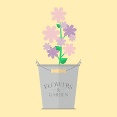 Flowers in zinc pot flat icon
