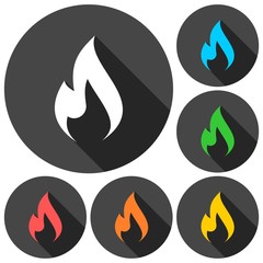 Gas Flame Icons set with long shadow