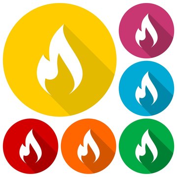 Gas Flame Icons set with long shadow