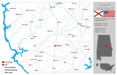 Large and detailed map and infos about Coosa County in Alabama.