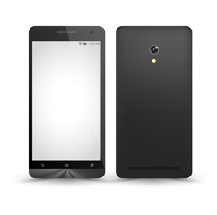 New realistic smartphones mockups front and back with blank screen isolated. Vector illustration. for printing and web element, Game and application mockup.