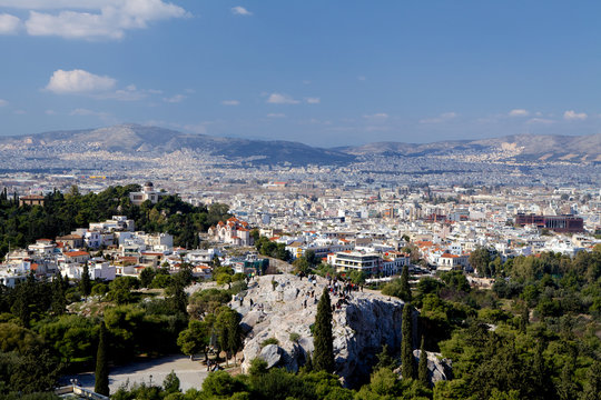 Athens cityscape view from the Acrópolis.