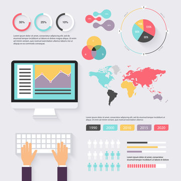 Business data market elements dot bar pie charts diagrams and gr