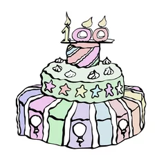 Deurstickers vrolijke illustratie van taart met nummer 100 © emieldelange