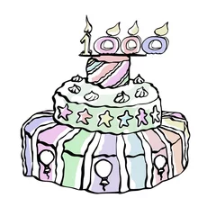 Deurstickers vrolijke illustratie van taart met nummer 1000 © emieldelange