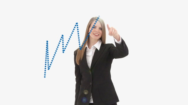 Blue sales statistic prensented by business woman 
